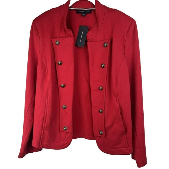 Tommy Hilfiger Jackets & Blazers - Tommy Hilfiger Women's Jacket XL Solid Red Gold Buttons Pockets Stretch NWT $109